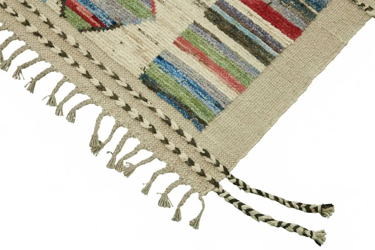Tribal  Modern Dizayn Multi Pamuk Üzerine Yün El Dokuma Halı-256x307 - Görsel 4