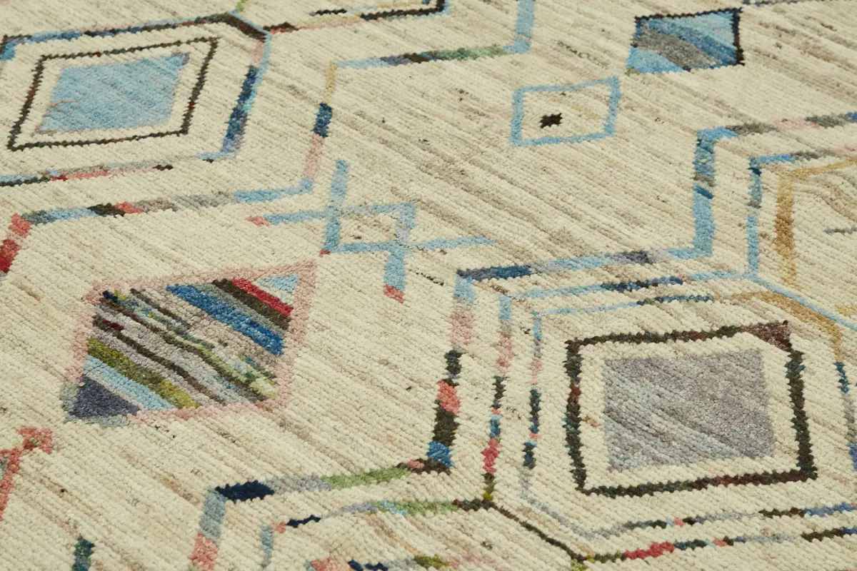 Tribal  Modern Dizayn Multi Pamuk Üzerine Yün El Dokuma Halı-256x307 - Görsel 5