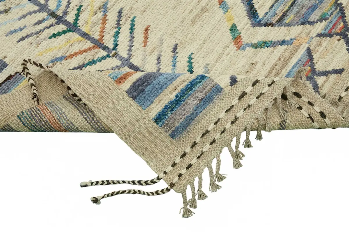 Tribal  Modern Dizayn Multi Pamuk Üzerine Yün El Dokuma Halı-256x307 - Görsel 6