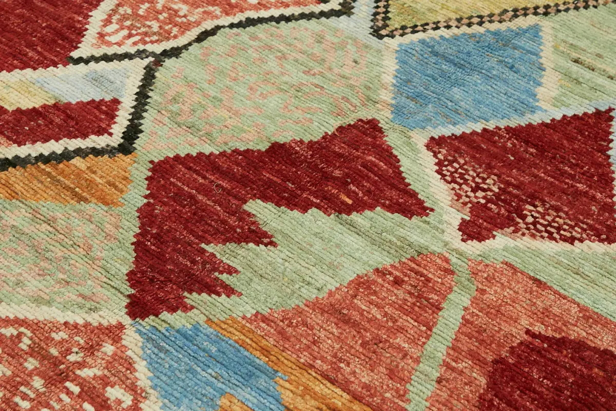 Tribal Modern Dizayn Multi Pamuk Üzerine Yün El Dokuma Halı-200x307 - Görsel 5