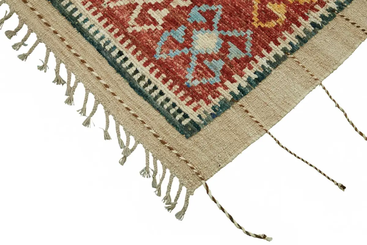 Tribal Modern Dizayn Multi Pamuk Üzerine Yün El Dokuma Halı-257x303 - Görsel 4