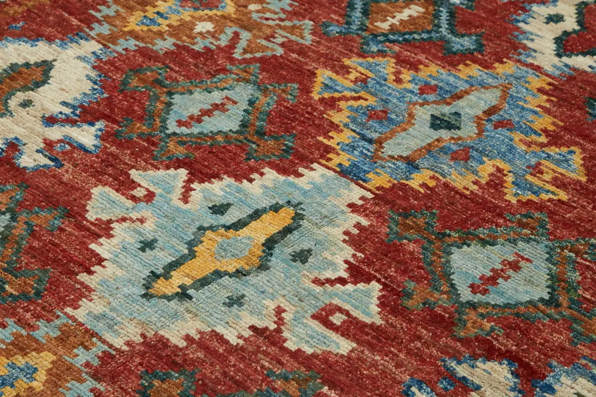 Tribal Modern Dizayn Multi Pamuk Üzerine Yün El Dokuma Halı-257x303 - Görsel 5