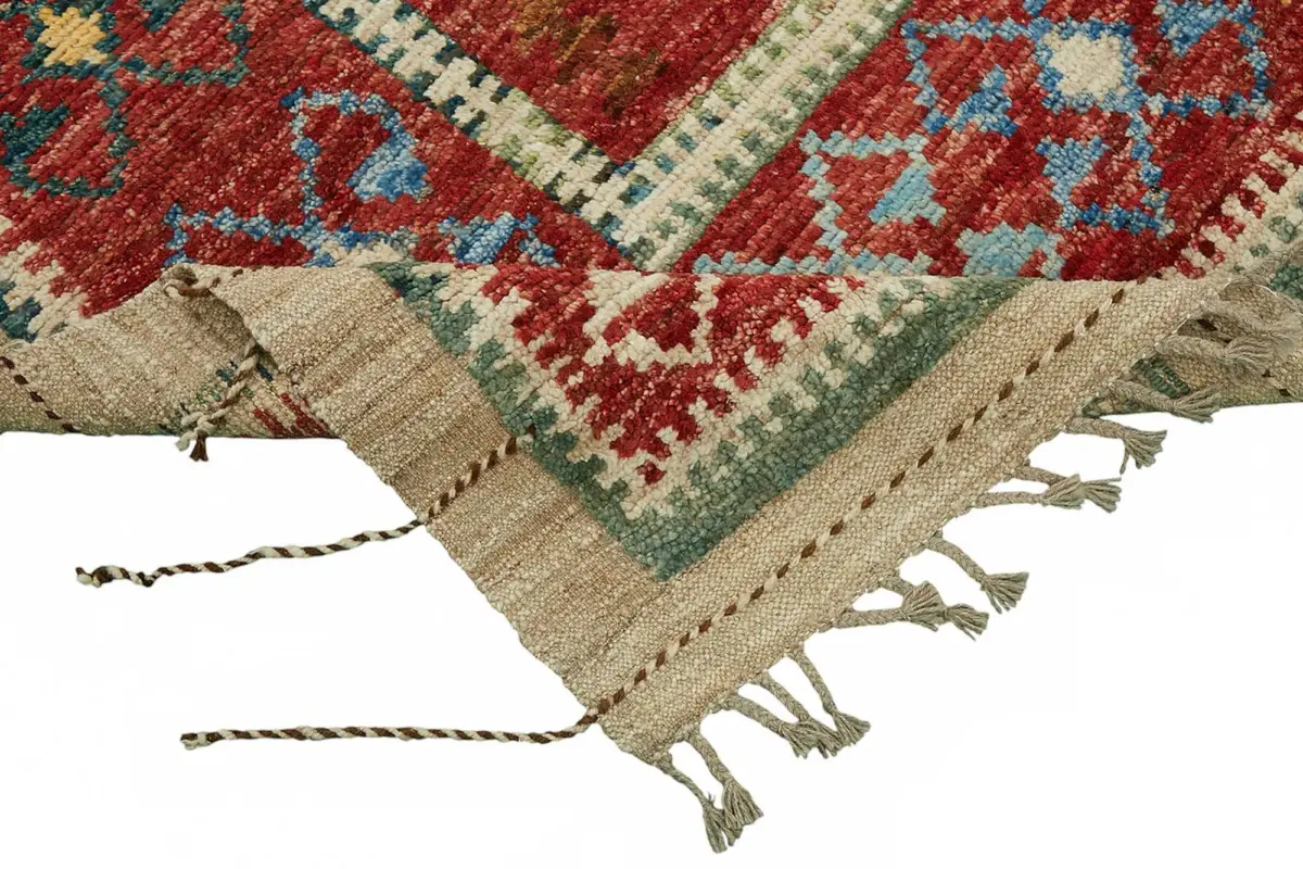 Tribal Modern Dizayn Multi Pamuk Üzerine Yün El Dokuma Halı-257x303 - Görsel 6