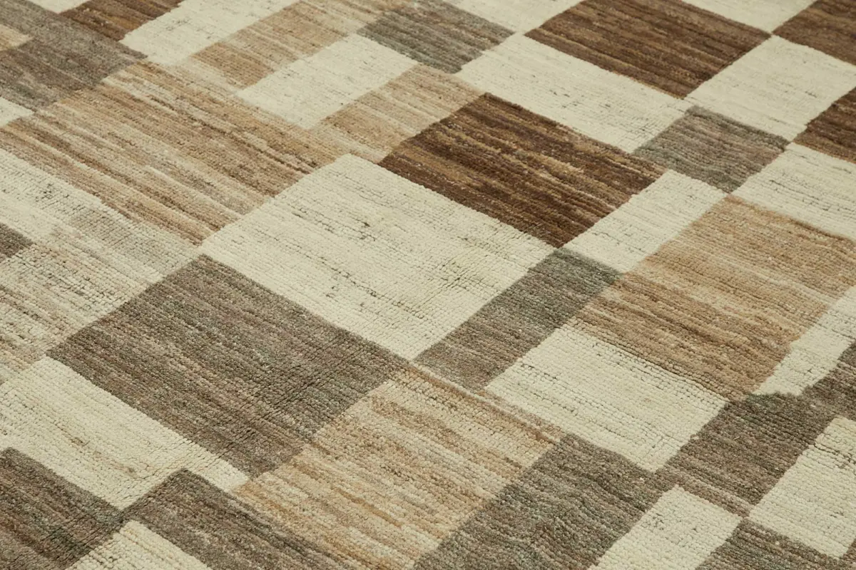 Tribal Modern Dizayn Bej Pamuk Üzerine Yün El Dokuma Halı-228x312 - Görsel 5