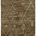 Tribal Modern Dizayn Kahverengi Pamuk Üzerine Yün El Dokuma Halı-207x284