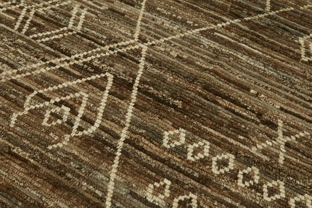 Tribal Modern Dizayn Kahverengi Pamuk Üzerine Yün El Dokuma Halı-207x284 - Görsel 5