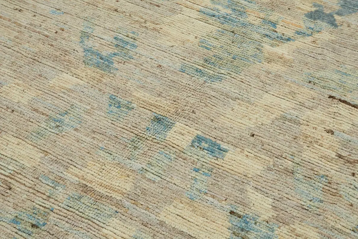 Tribal  Modern Dizayn Bej Pamuk Üzerine Yün El Dokuma Halı-203x296 - Görsel 5