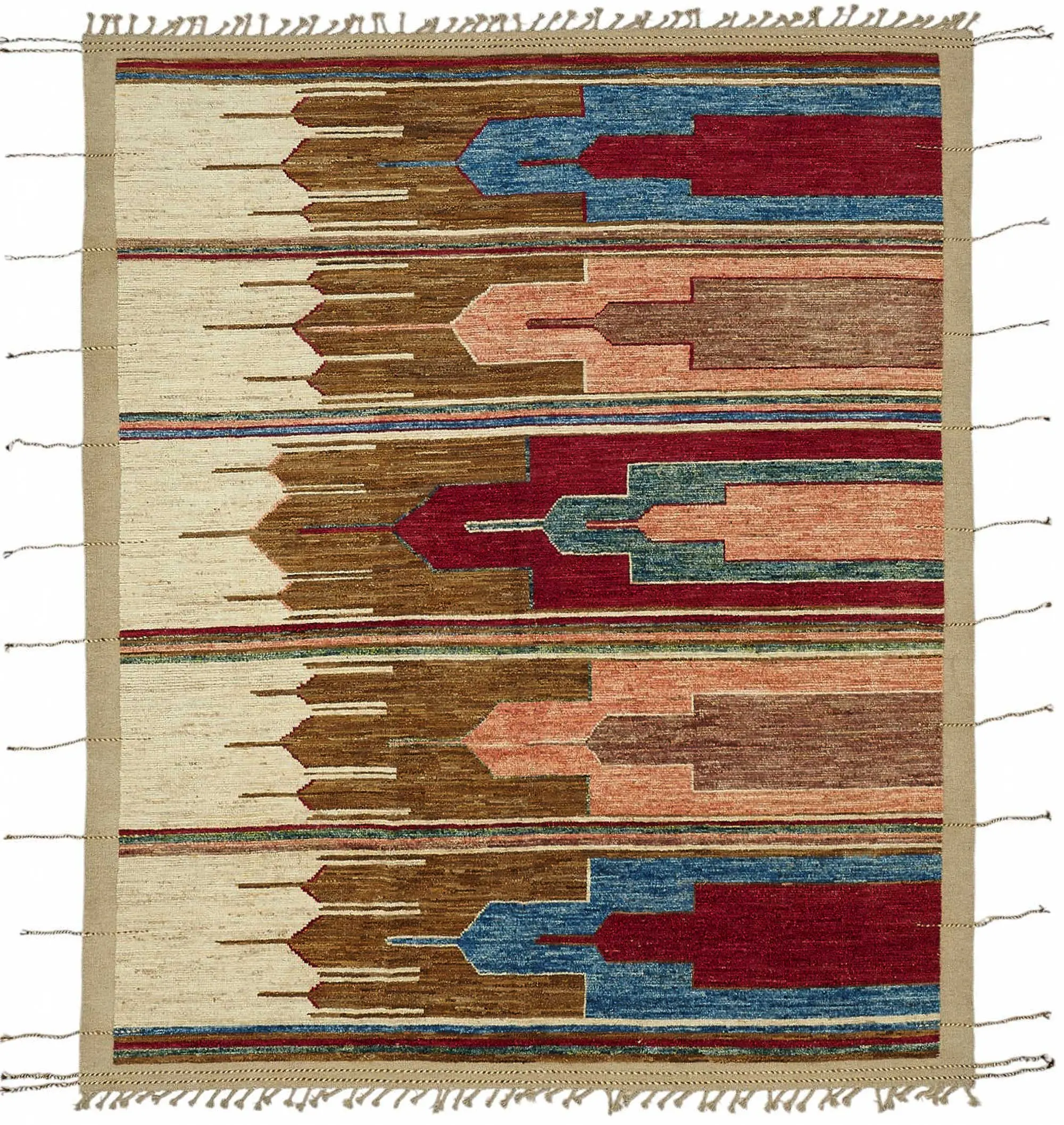 Tribal  Modern Dizayn Multi Pamuk Üzerine Yün El Dokuma Halı-255x304 - Görsel 1