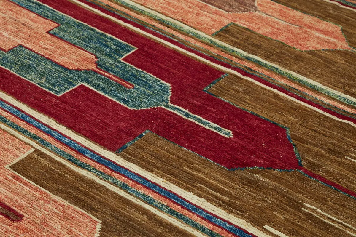 Tribal  Modern Dizayn Multi Pamuk Üzerine Yün El Dokuma Halı-255x304 - Görsel 5