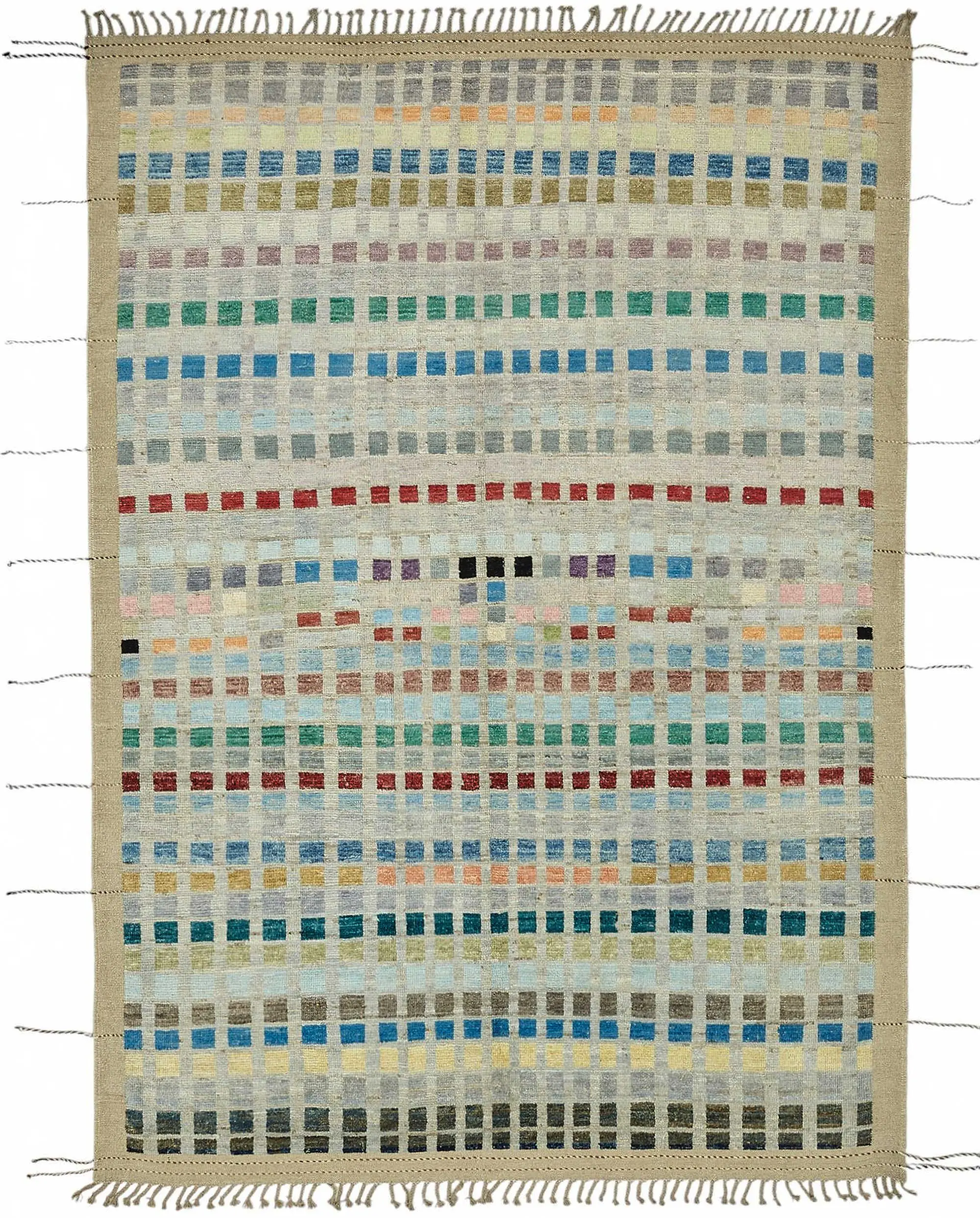 Tribal Modern Dizayn Multi Pamuk Üzerine Yün El Dokuma Halı-211x305 - Görsel 1