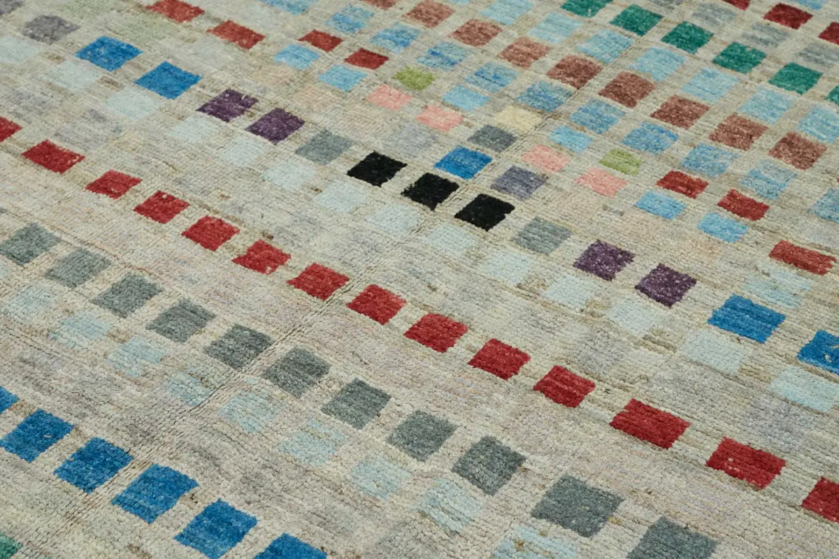 Tribal Modern Dizayn Multi Pamuk Üzerine Yün El Dokuma Halı-211x305 - Görsel 5