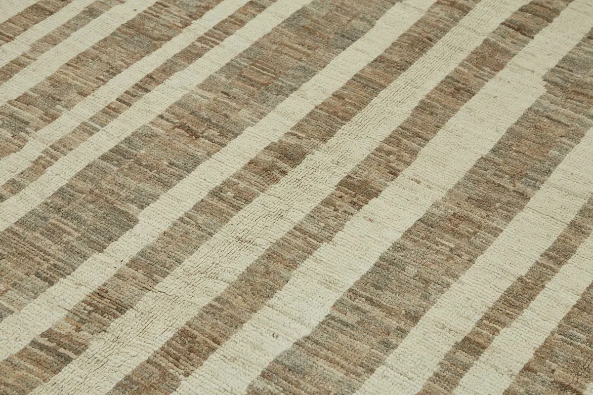 Tribal Modern Dizayn Bej Pamuk Üzerine Yün El Dokuma Halı-205x302 - Görsel 5