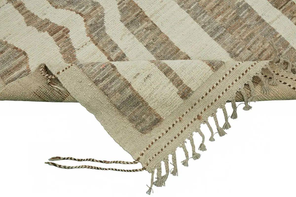 Tribal Modern Dizayn Bej Pamuk Üzerine Yün El Dokuma Halı-205x302 - Görsel 6