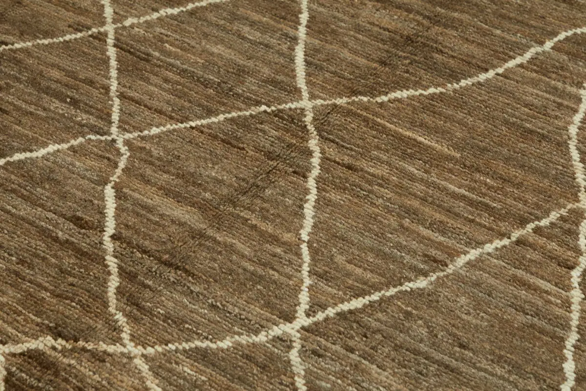 Tribal Modern Dizayn Kahverengi Pamuk Üzerine Yün El Dokuma Halı-206x308 - Görsel 5