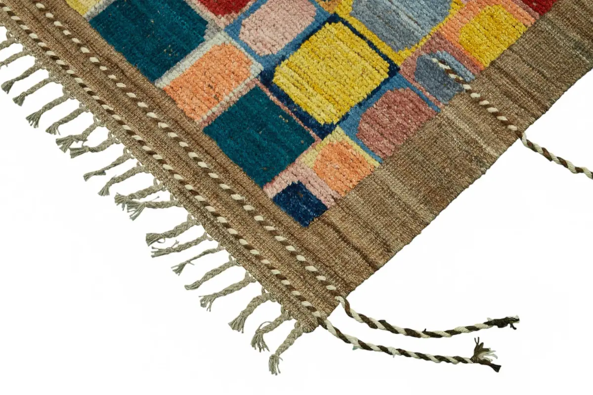 Tribal  Modern Dizayn Multi Pamuk Üzerine Yün El Dokuma Halı-254x313 - Görsel 4