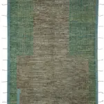 Tribal Modern Dizayn Yeşil Pamuk Üzerine Yün El Dokuma Halı-323x425