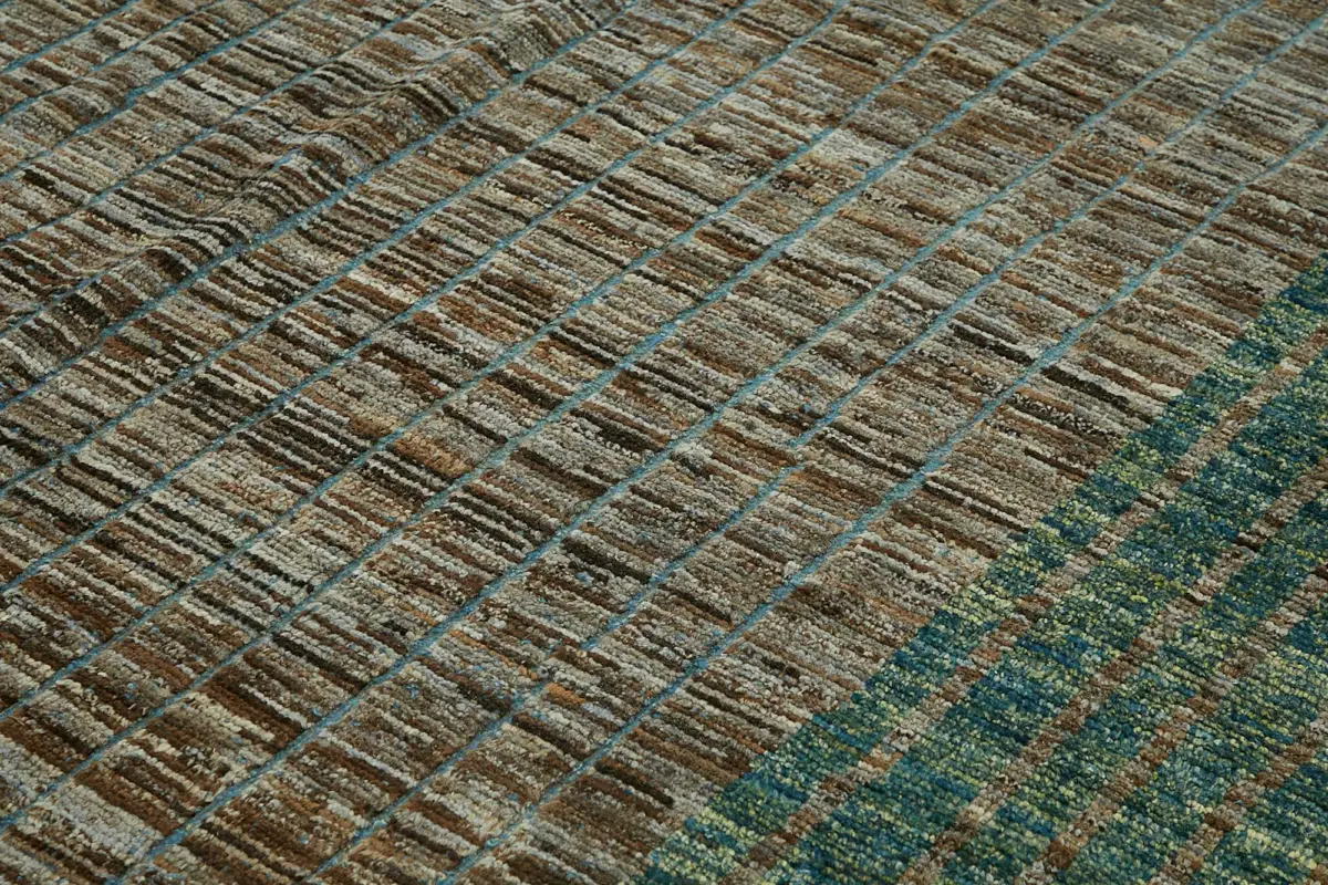 Tribal Modern Dizayn Yeşil Pamuk Üzerine Yün El Dokuma Halı-323x425 - Görsel 5