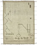 Tribal Modern Dizayn Bej Pamuk Üzerine Yün El Dokuma Halı-277x370