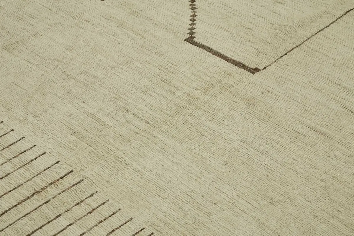 Tribal Modern Dizayn Bej Pamuk Üzerine Yün El Dokuma Halı-277x370 - Görsel 5