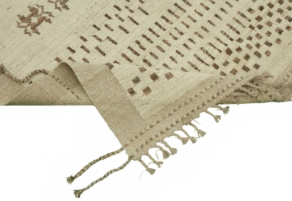 Tribal Modern Dizayn Bej Pamuk Üzerine Yün El Dokuma Halı-277x370 - Görsel 6