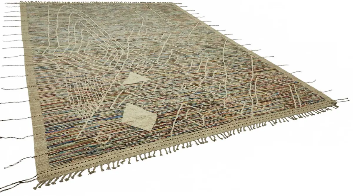 Tribal Modern Dizayn Multi Pamuk Üzerine Yün El Dokuma Halı-308x431 - Görsel 2