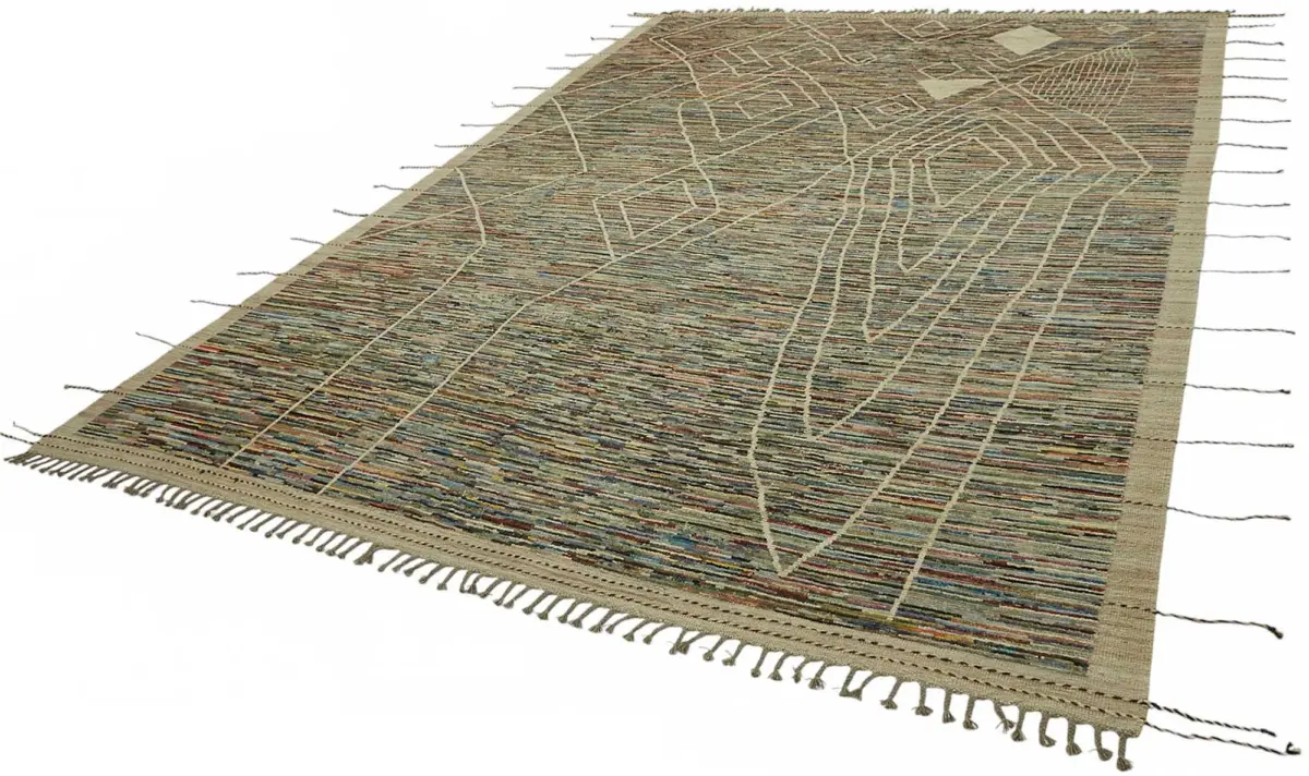 Tribal Modern Dizayn Multi Pamuk Üzerine Yün El Dokuma Halı-308x431 - Görsel 3