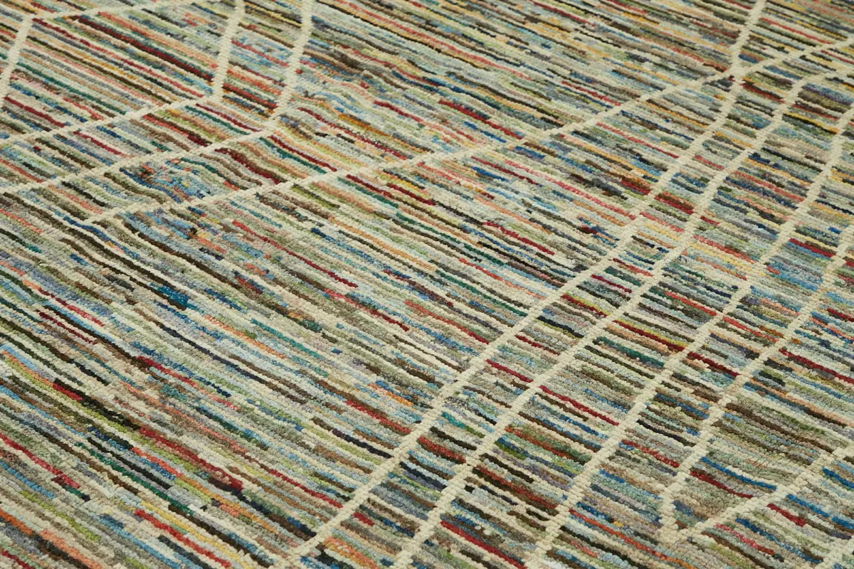 Tribal Modern Dizayn Multi Pamuk Üzerine Yün El Dokuma Halı-308x431 - Görsel 5