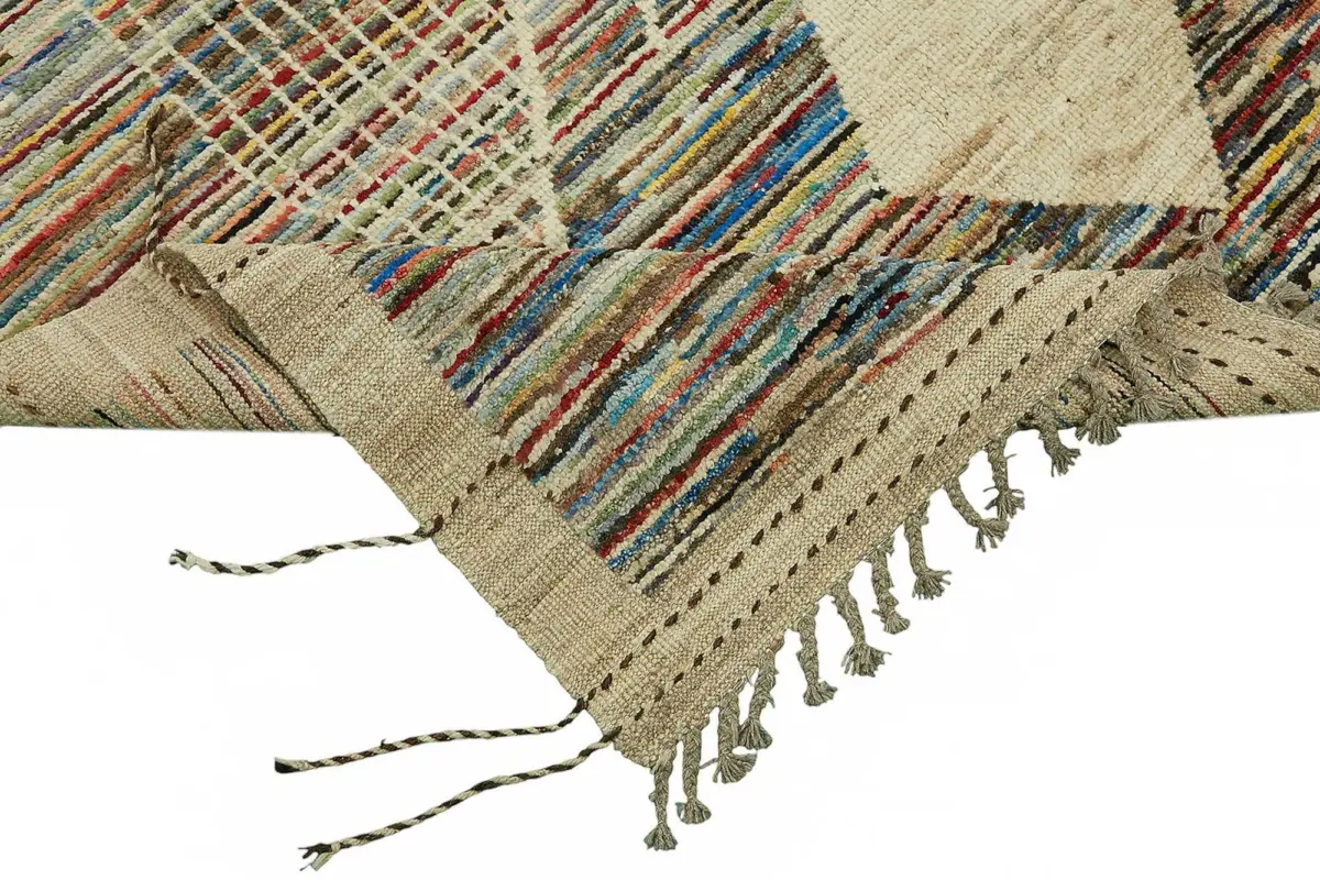 Tribal Modern Dizayn Multi Pamuk Üzerine Yün El Dokuma Halı-308x431 - Görsel 6