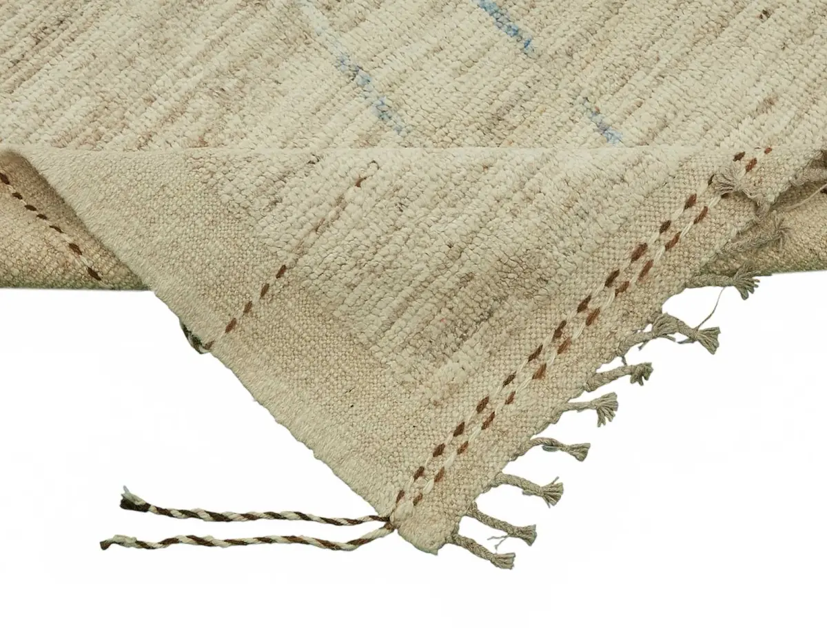 Tribal Modern Dizayn Bej Pamuk Üzerine Yün El Dokuma Halı-311x428 - Görsel 6