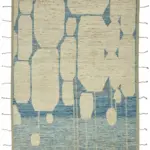 Tribal Modern Dizayn Bej Pamuk Üzerine Yün El Dokuma Halı-316x430