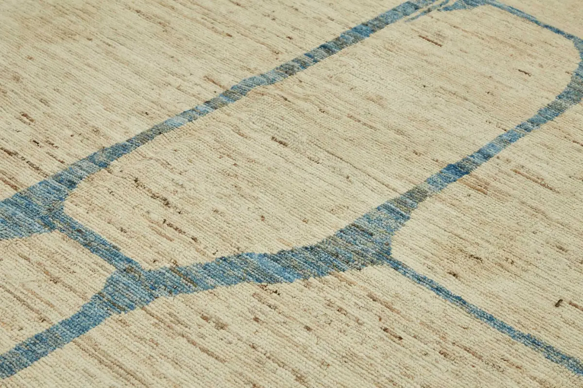 Tribal Modern Dizayn Bej Pamuk Üzerine Yün El Dokuma Halı-316x430 - Görsel 5