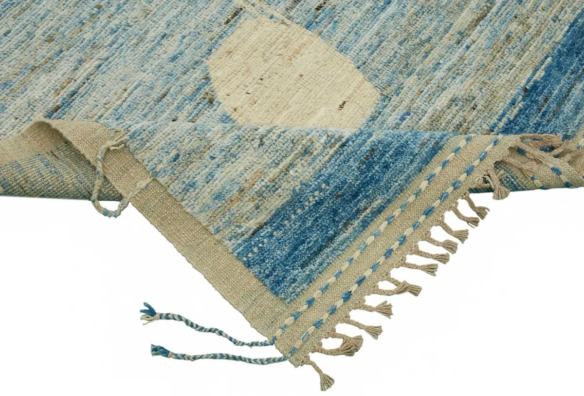 Tribal Modern Dizayn Bej Pamuk Üzerine Yün El Dokuma Halı-316x430 - Görsel 6