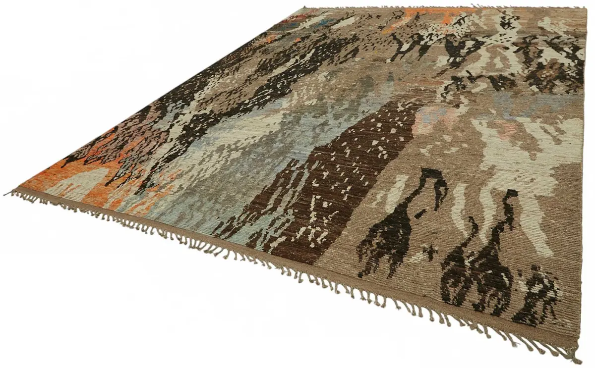 Tribal Modern Dizayn Multi Pamuk Üzerine Yün El Dokuma Halı-326x416 - Görsel 3