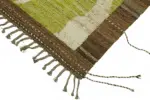 Tribal Modern Dizayn Yeşil Pamuk Üzerine Yün El Dokuma Halı-309x430 - Görsel 4