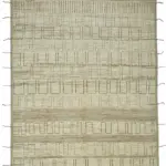 Tribal Modern Dizayn Bej Pamuk Üzerine Yün El Dokuma Halı-318x430