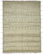 Tribal Modern Dizayn Bej Pamuk Üzerine Yün El Dokuma Halı-318x430