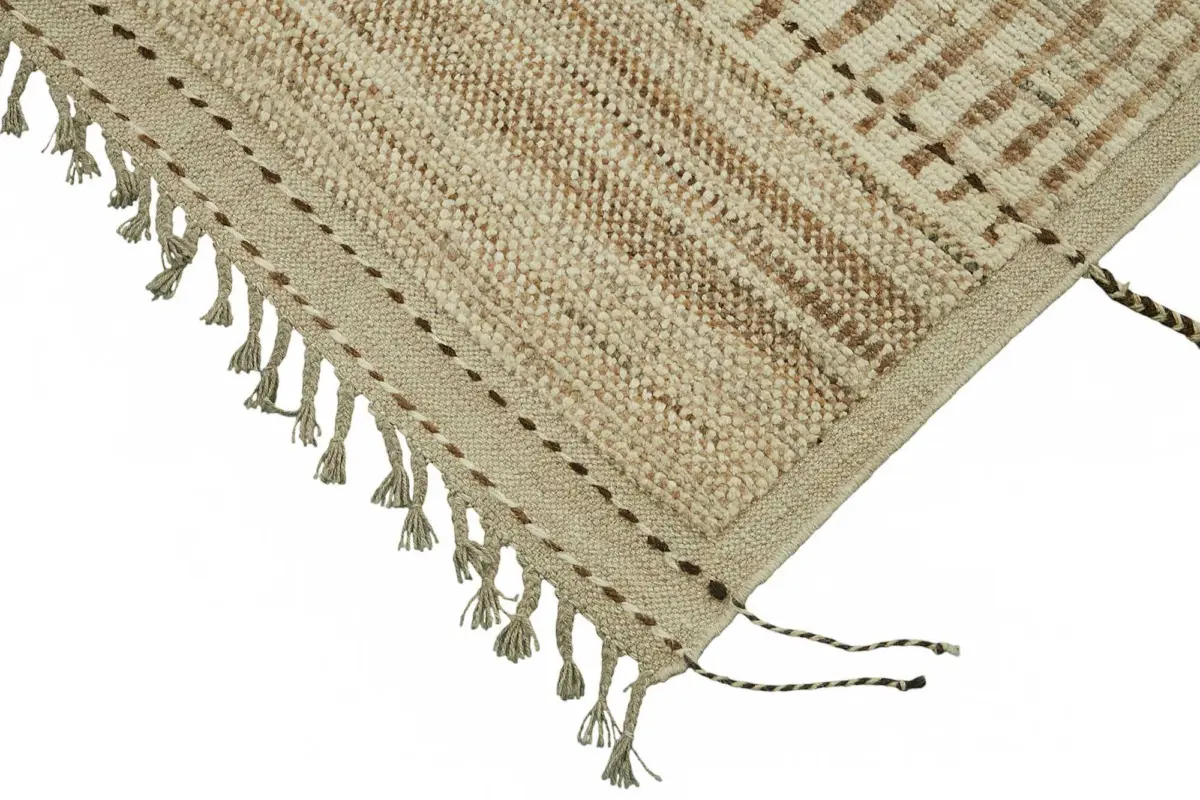 Tribal Modern Dizayn Bej Pamuk Üzerine Yün El Dokuma Halı-318x430 - Görsel 4