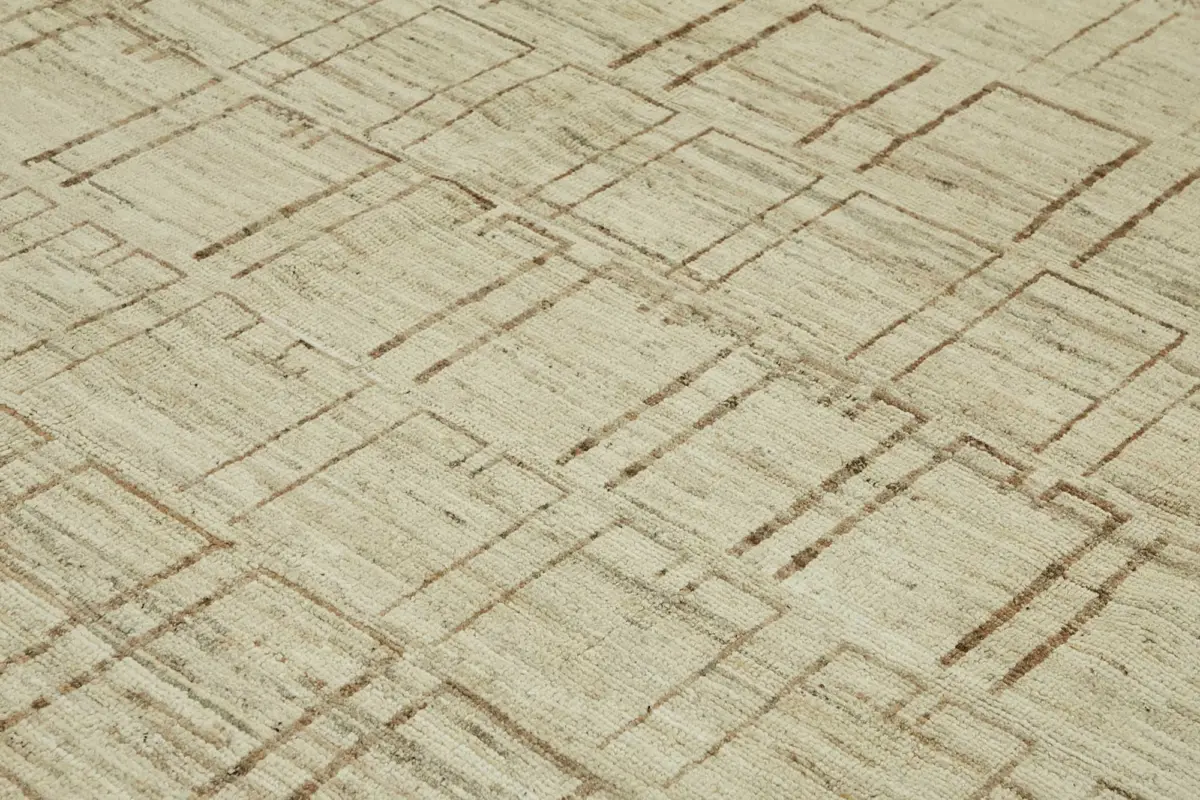 Tribal Modern Dizayn Bej Pamuk Üzerine Yün El Dokuma Halı-318x430 - Görsel 5