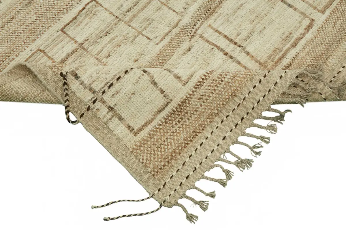 Tribal Modern Dizayn Bej Pamuk Üzerine Yün El Dokuma Halı-318x430 - Görsel 6