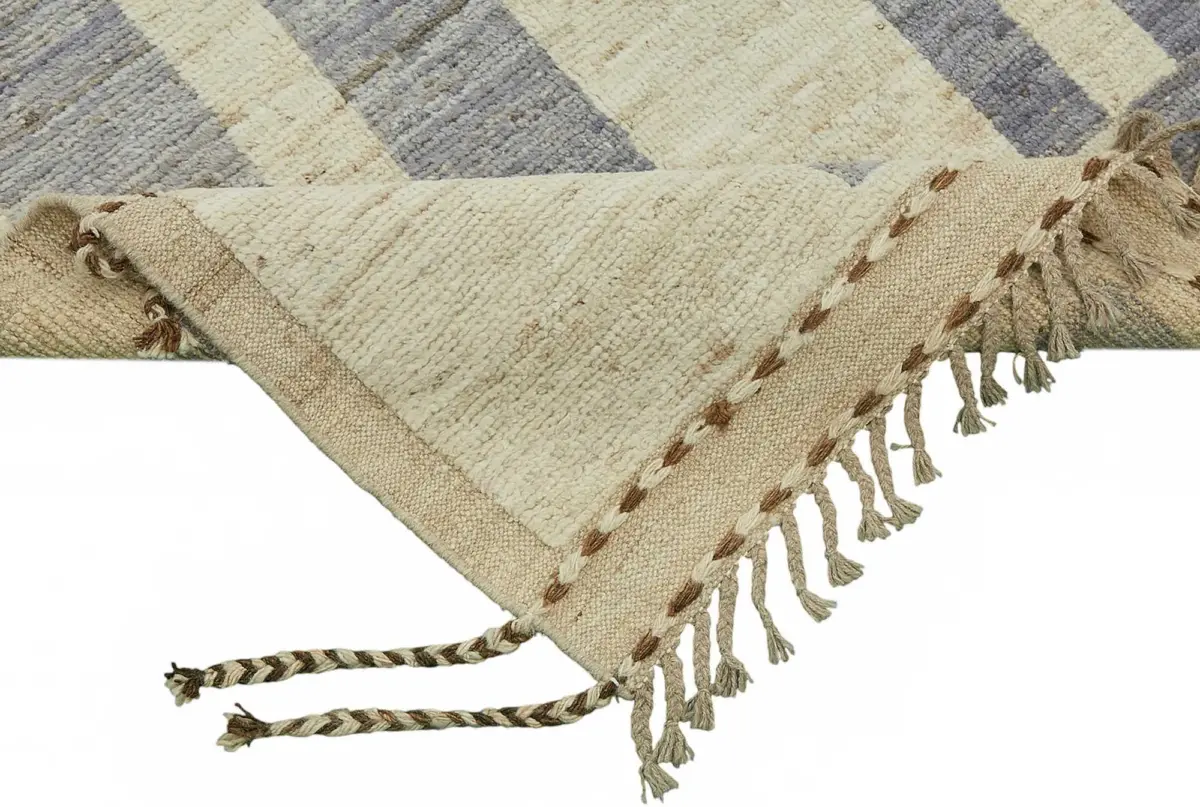 Tribal Modern Dizayn Bej Pamuk Üzerine Yün El Dokuma Halı-313x439 - Görsel 6
