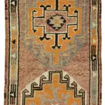 Herki Eskitme Kahverengi Pamuk Üzerine Yün El Dokuma Halı-090x380