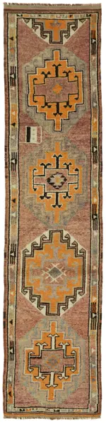 Herki Eskitme Kahverengi Pamuk Üzerine Yün El Dokuma Halı-090x380