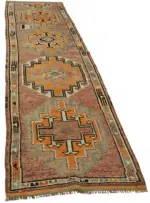 Herki Eskitme Kahverengi Pamuk Üzerine Yün El Dokuma Halı-090x380 - Görsel 2