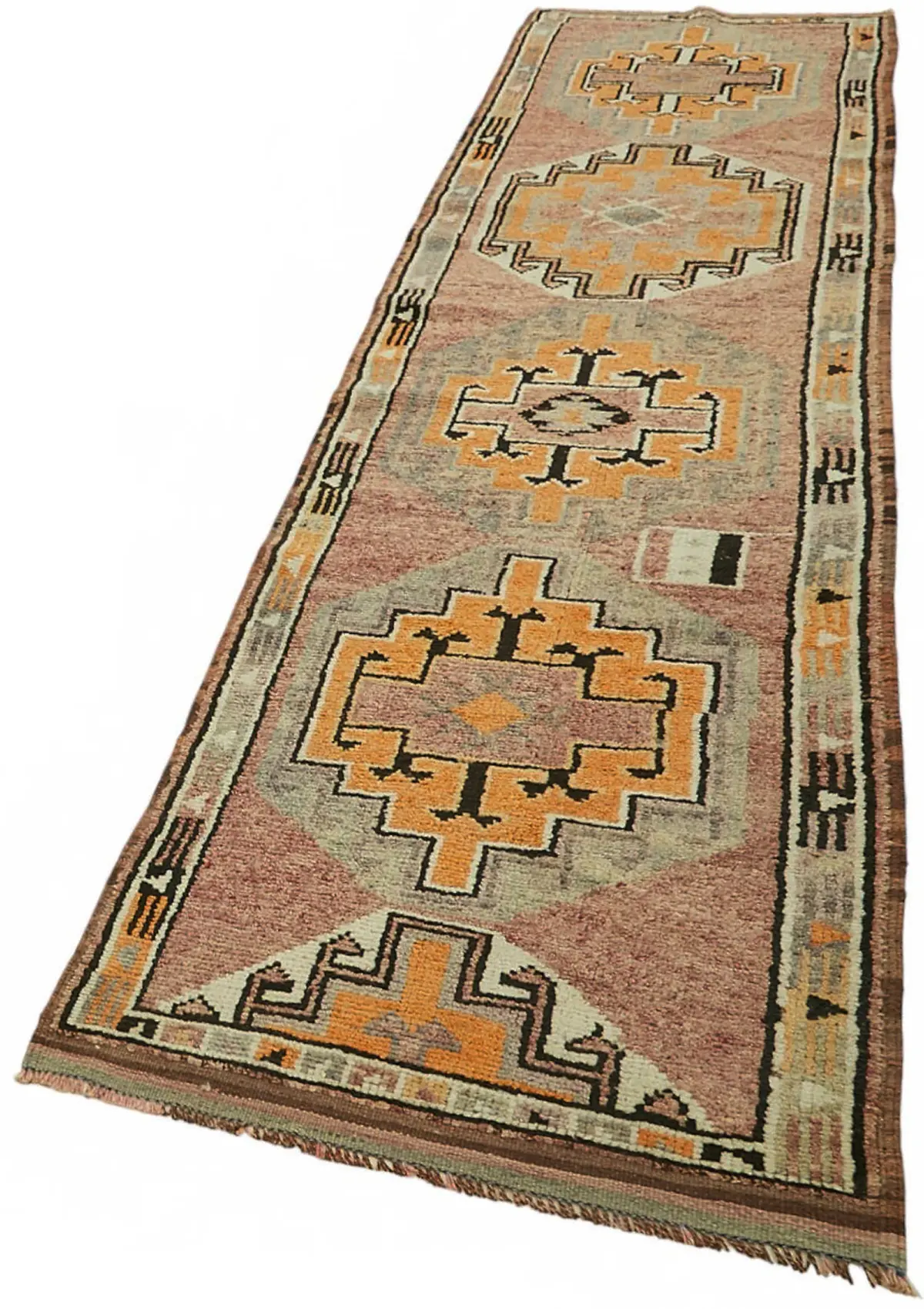 Herki Eskitme Kahverengi Pamuk Üzerine Yün El Dokuma Halı-090x380 - Görsel 3