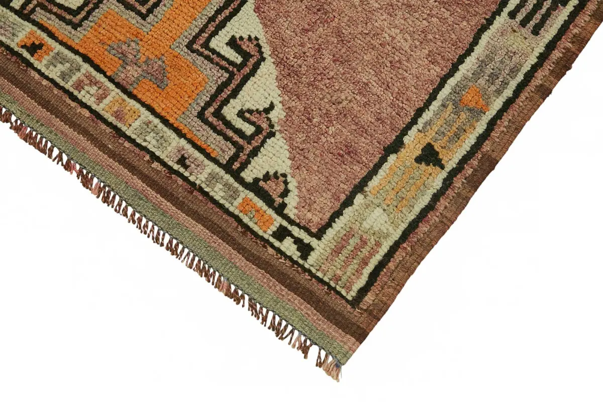 Herki Eskitme Kahverengi Pamuk Üzerine Yün El Dokuma Halı-090x380 - Görsel 4