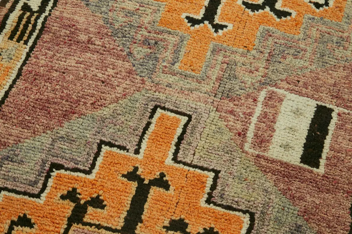 Herki Eskitme Kahverengi Pamuk Üzerine Yün El Dokuma Halı-090x380 - Görsel 5