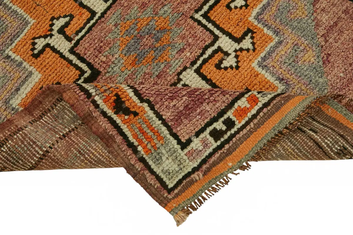 Herki Eskitme Kahverengi Pamuk Üzerine Yün El Dokuma Halı-090x380 - Görsel 6