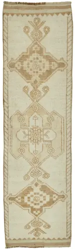 Herki Eskitme Bej Pamuk Üzerine Yün El Dokuma Halı-091x326