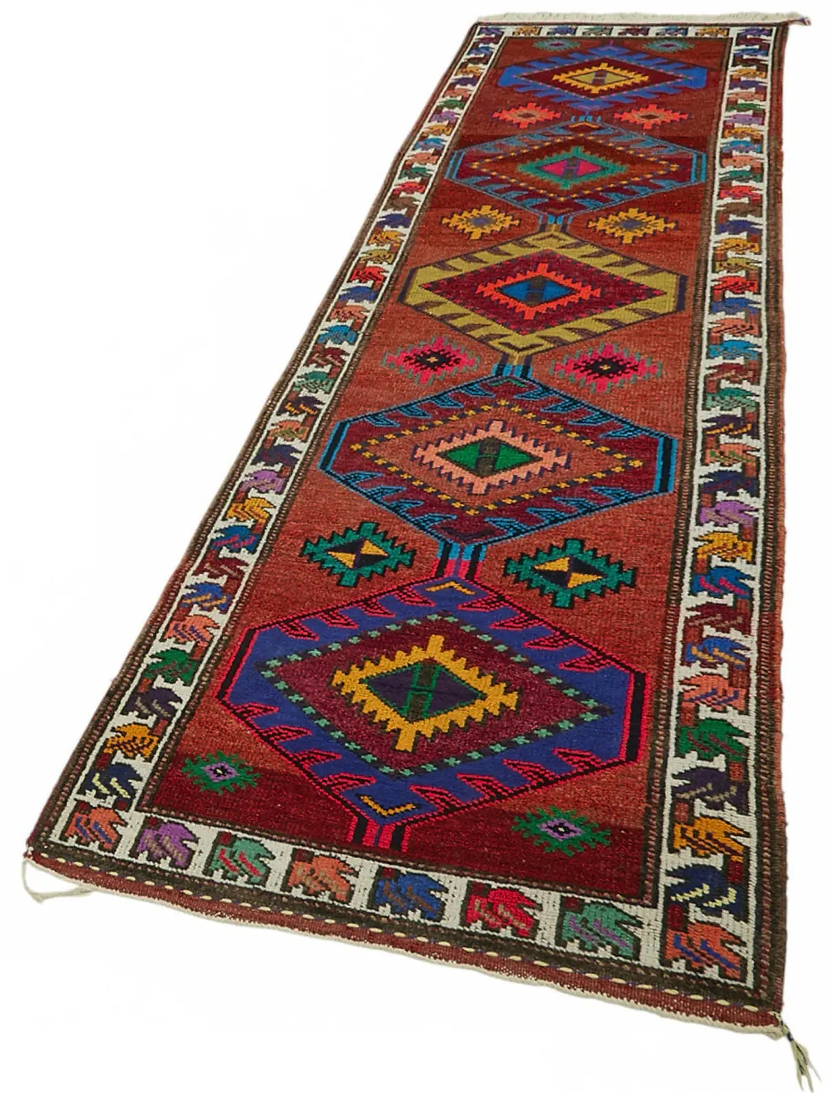 Herki Eskitme Kırmızı Pamuk Üzerine Yün El Dokuma Halı-094x340 - Görsel 3