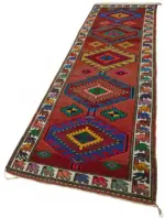 Herki Eskitme Kırmızı Pamuk Üzerine Yün El Dokuma Halı-094x340 - Görsel 3